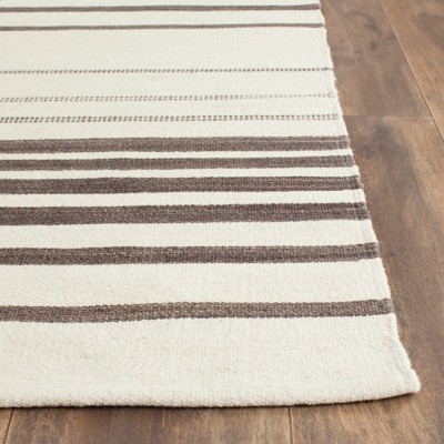 Handmade Dark Brown and Ivory Wool Flatweave Rug