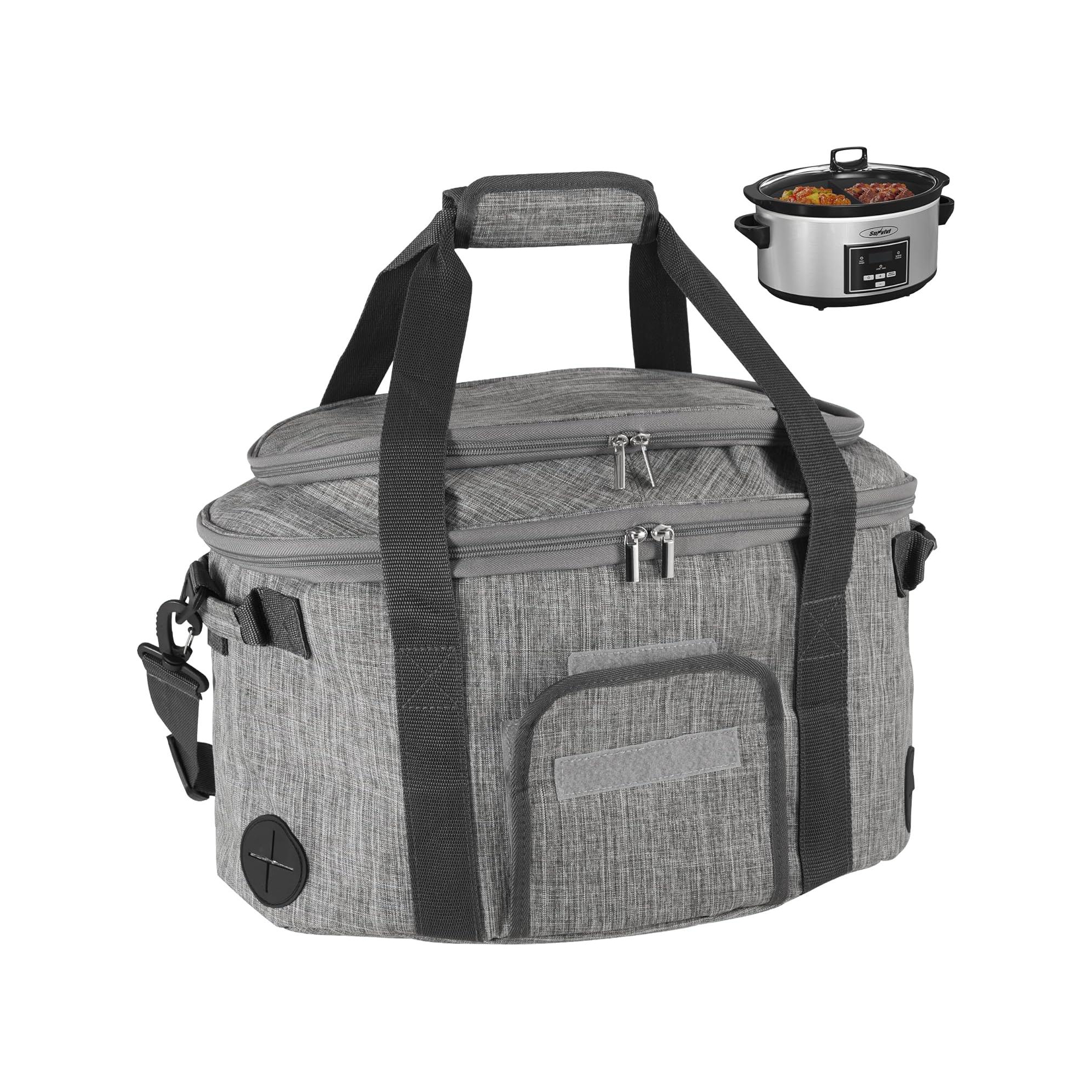 Heynemo Portable Slow Cooker Bag Fits for 6-8 QT, Insulated Travel Bag with See-thought Window, Carry Case with Top Zip Compartment & Adjustable Band