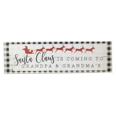 Christmas 7.0" Santa Claus Is Coming Wall Art Reindeer Plaid Grandma Grandpa  -  Wall Sign Panels