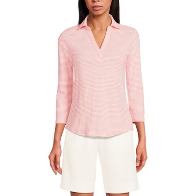 Lands' End Women's 3/4 Sleeve Slub Polo Top
