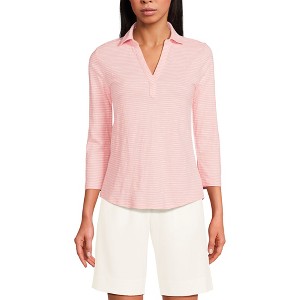 Lands' End Women's 3/4 Sleeve Slub Polo Top - 1 of 3