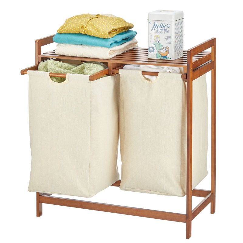 mDesign Bamboo Double Laundry Hamper, Large Capacity, 4 of 6