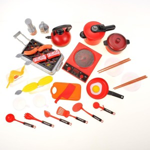 JuzToys Pretend Play Kitchen Set for Kids – Pretend Food Toys, Cooking Utensils, Kitchen Accessories, with Sound – Red - 1 of 4