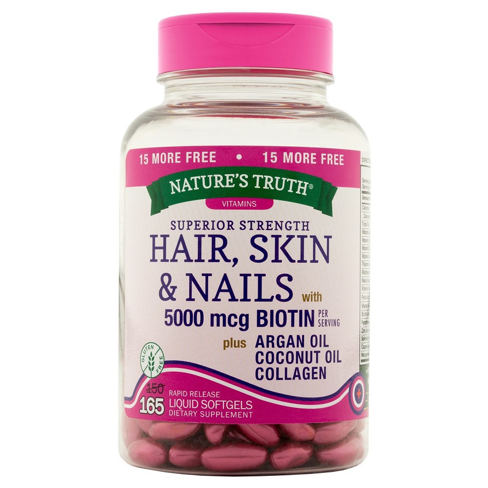 UPC 840093102119 product image for Nature's Truth Hair Skin & Nails 5000mcg Liquid Softgels - 165 Count | upcitemdb.com