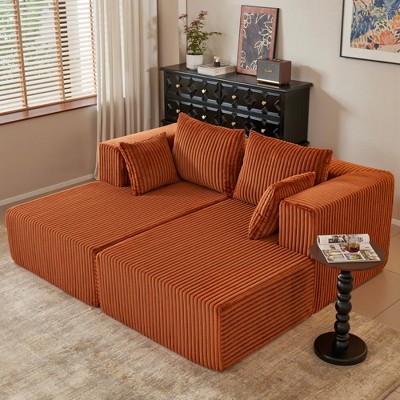 JOYRACER Oversized Chaise Lounge Chair, Corduroy Upholstered Sleeper Sofa with 4 Throw Pillows and Wide Armrest for Living Room