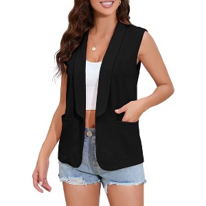 Women's Sleeveless Vest Blazer Fully Lined Fashion Casual Open Front Work Office Tops Jacket Pockets - 1 of 4