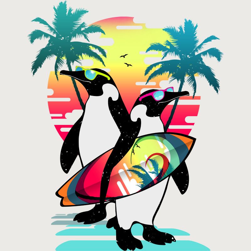 Junior's Design By Humans Penguin Summer Vacation By clingcling T-Shirt, 2 of 4