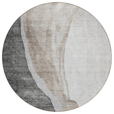 Charcoal Gray And Taupe Abstract Washable Indoor Outdoor Area Rug