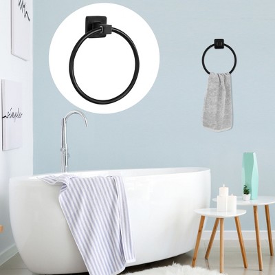 PiccoCasa Towel Ring Wall Mounted Holder Waterproof 5.5" Ring Matte Zinc-alloy Shower Caddies 6.1"x2.4"x6.7" Black 1 Pc