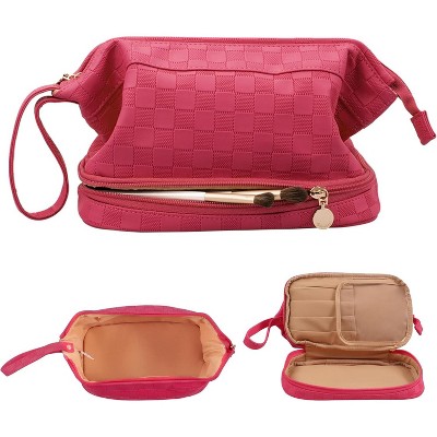 Paaaawaters Large Capacity Makeup Bag Ladies Cosmetic Bag Travel Bag with Compartments Portable PU Leather Travel Makeup Bag