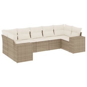 vidaXL 7 Piece Patio Sofa Set with Cushions Beige and Cream Poly Rattan - 1 of 4