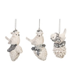 Transpac Resin Bird On Pinecone Ornament Set of 3 Christmas Home Decorations - 1 of 1