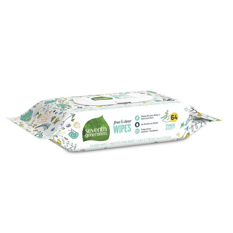 Seventh Generation Free &#38; Clear Baby Wipes with Flip-Top Dispenser - 64ct, 1 of 13