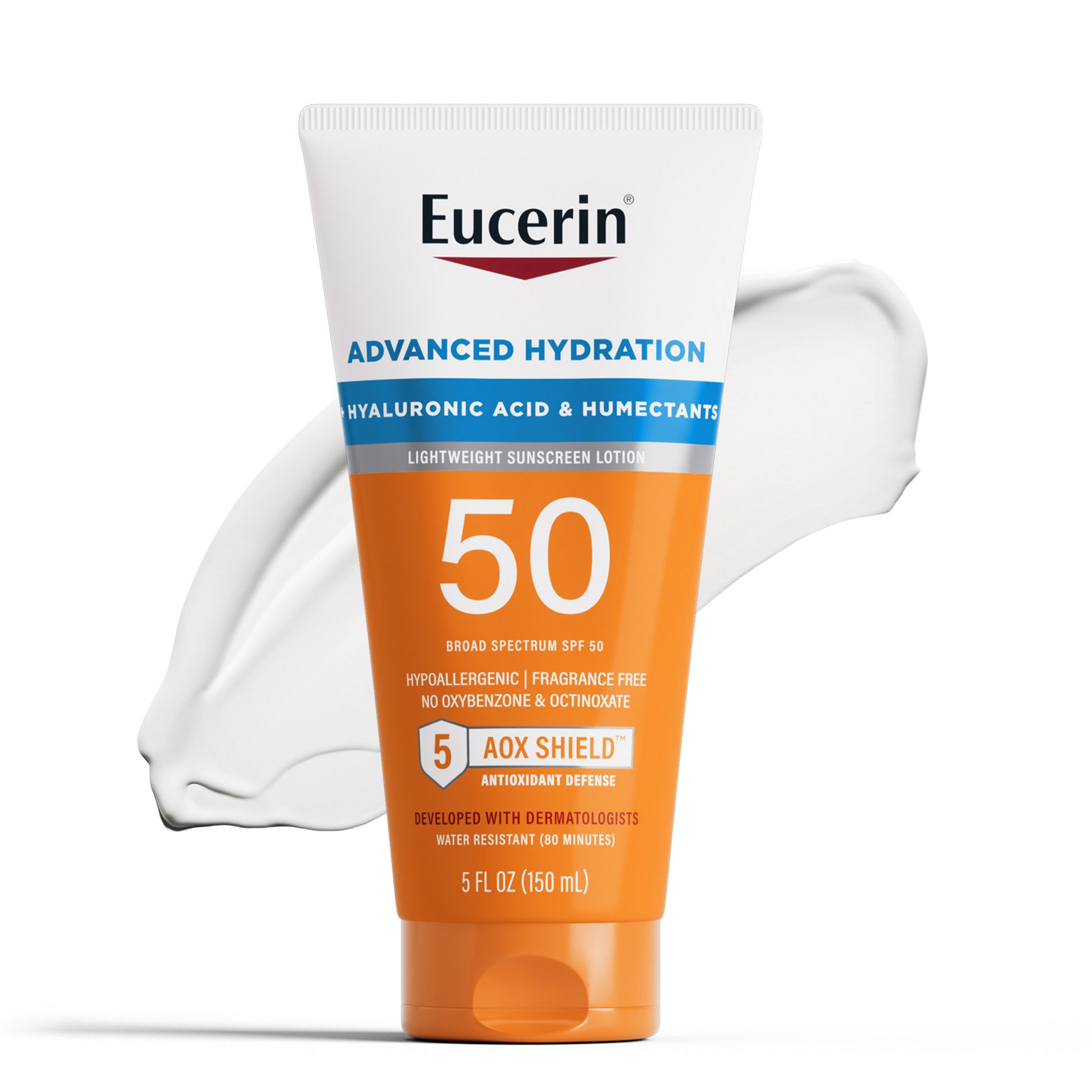 Eucerin Advanced Hydration Sunscreen Lotion - SPF 50 - 5 fl oz: Whole Body, No Fragrance Added, Contains Hyaluronic Acid