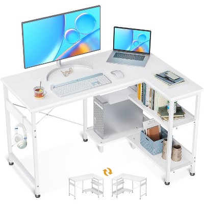 ODK 40 Inch Small L Shaped Computer Desk with Reversible Storage Shelves