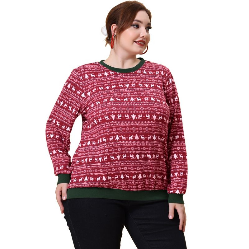 Agnes Orinda Women's Plus Size Contrast Color Long Sleeve Pullover Sweatshirts, 3 of 6
