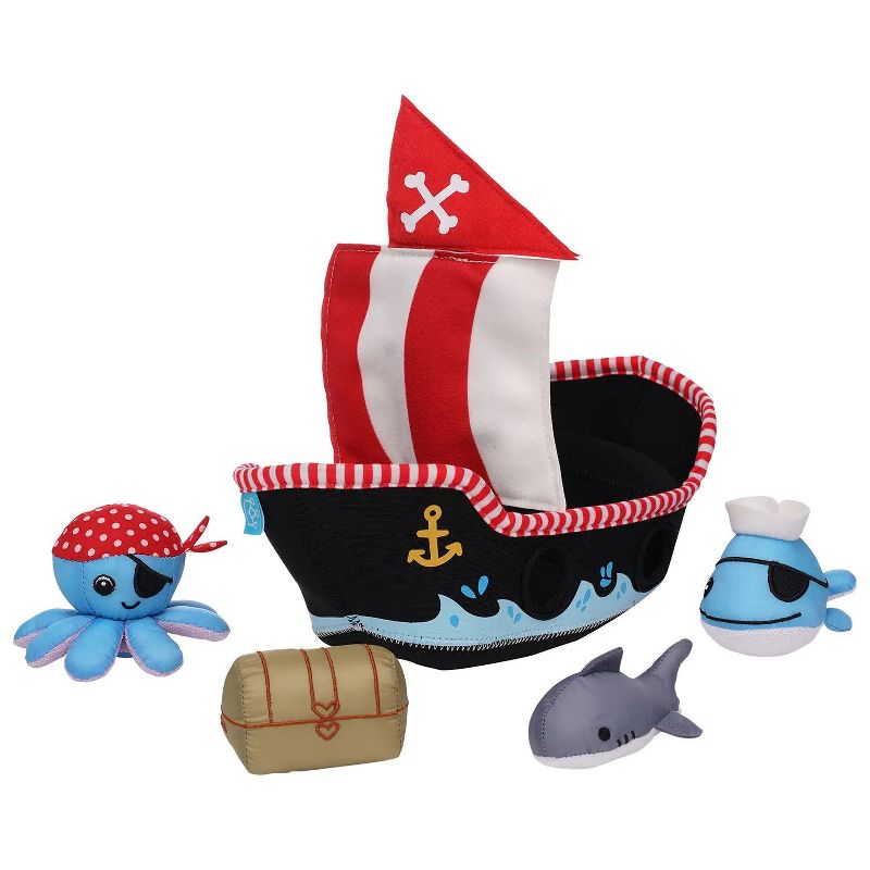 Manhattan Toy Neoprene Pirate Ship 5 Piece Floating Spill n Fill Bath Toy with Quick Dry Sponges and Squirt Toy, 2 of 9
