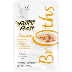 Purina Fancy Feast Broths Creamy Gourmet Wet Cat Food Complement with Tuna, Chicken & White Fish In Creamy Broth - 1.4oz