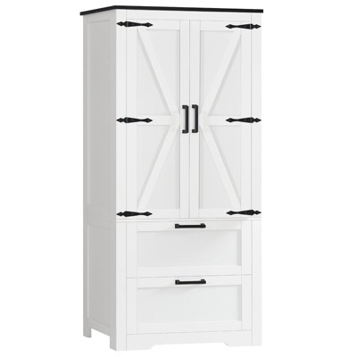 USIKEY 50.4" H Farmhouse Storage Cabinet, Bathroom Storage Cabinet with with 2 Doors & Drawers and Adjustable Shelf, for Bathroom, Living Room, White