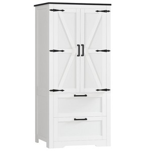 USIKEY 50.4" H Farmhouse Storage Cabinet, Bathroom Storage Cabinet with with 2 Doors & Drawers and Adjustable Shelf, for Bathroom, Living Room, White - 1 of 4