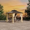 10x10 FT Outdoor Hardtop Gazebo with Curtains & Netting, Wood Grain Heavy Duty Pavilion, Galvanized Steel Double Roof with Vertical Stripe Design - 2 of 4