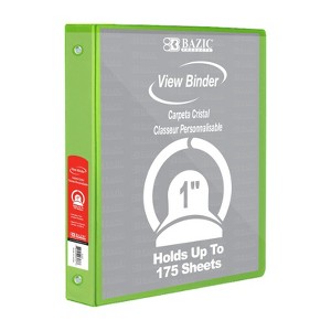 Bazic Products 3-Ring View Binder with 2 Pockets, 1", Lime Green (pack of 6) - 1 of 1