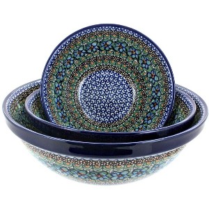 Blue Rose Polish Pottery 1400 Ceramika 3 Piece Serving Bowl Set - 1 of 1