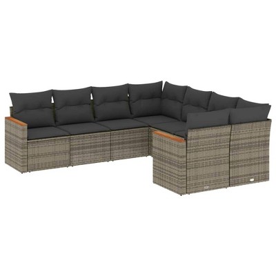 vidaXL 8 Piece Patio Sofa Set with Cushions - Gray Poly Rattan