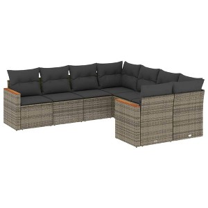 vidaXL 8 Piece Patio Sofa Set with Cushions - Gray Poly Rattan - 1 of 4