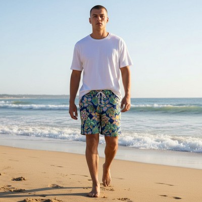 Burnside Men's Navy Floral 6" inseam Bathing Suit | Navy/Green Large — фото 5