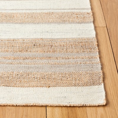 Ivory and Natural Wool Cotton Flatweave Rug, 3' x 5'