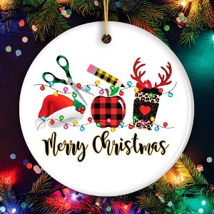 Merry Christmas Plaid Teacher Ornament, School Professional Gift| OrnamentallyYou - 1 of 3