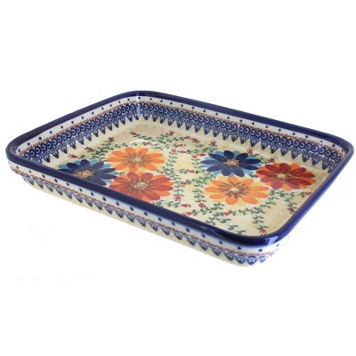 Blue Rose Polish Pottery Autumn Burst Large Rectangular Baker