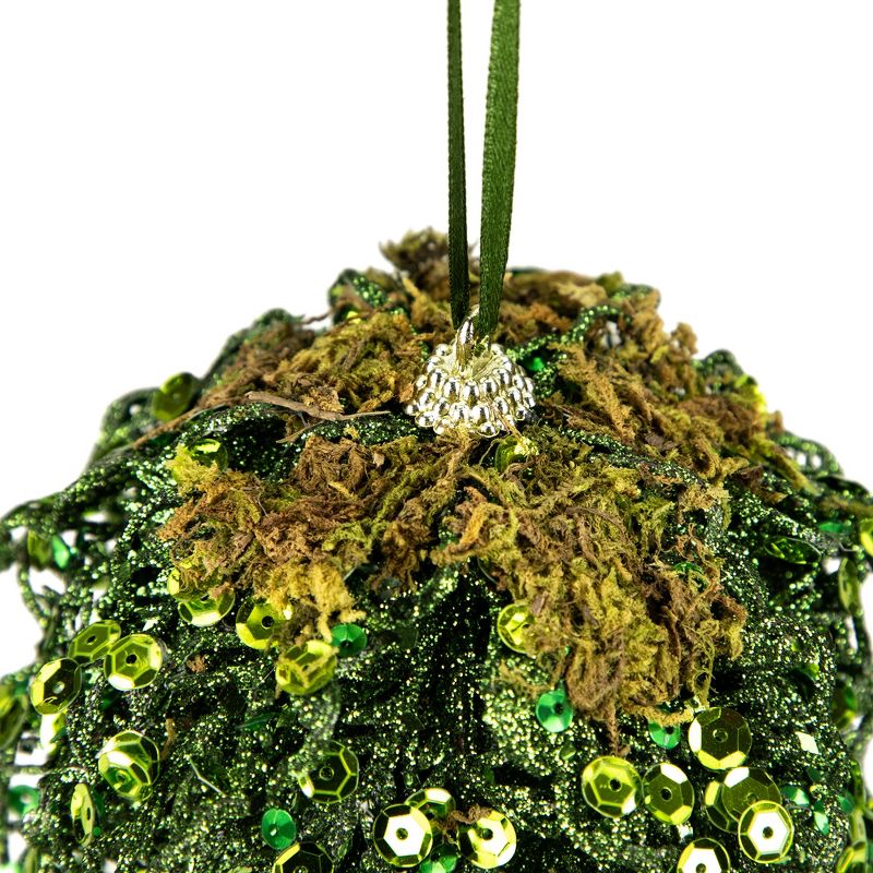Northlight 4" Green Glitter and Sequin Leaf Shatterproof Christmas Ball Ornament, 4 of 5