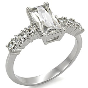 Slickblue Women's Stainless Steel Engagement Ring, Clear CZ Oblong Center Stone, Pave Setting, Polished Finish, Size 5-10 - 1 of 4