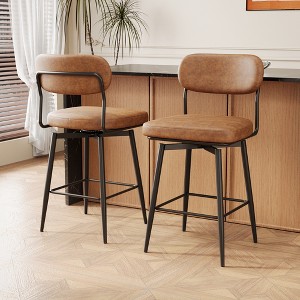 GDFStudio Bunyan Modern Metal and Faux Leather Upholstered Rotating Bar Chair(Set of 2) - 1 of 4