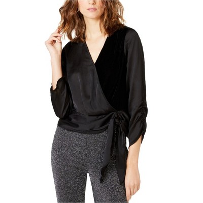 I.N.C International Concepts Womens Velvet Wrap Blouse, Black, Medium