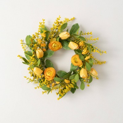 Sullivans Artificial Ranunculus Mini Wreath 16"H; Yellow