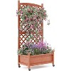 Wood Planter Box With Trellis For Plant & Flower, Raised Garden Bed With Wheels, Standing Vertical Horticulture Trellis Planter With Drainage Holes - 3 of 4