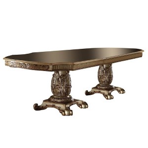 84"~120" Vendome Dining Table Gold Patina/Bone White - Acme Furniture: Carved Double Pedestal, Seats 8 - 1 of 4