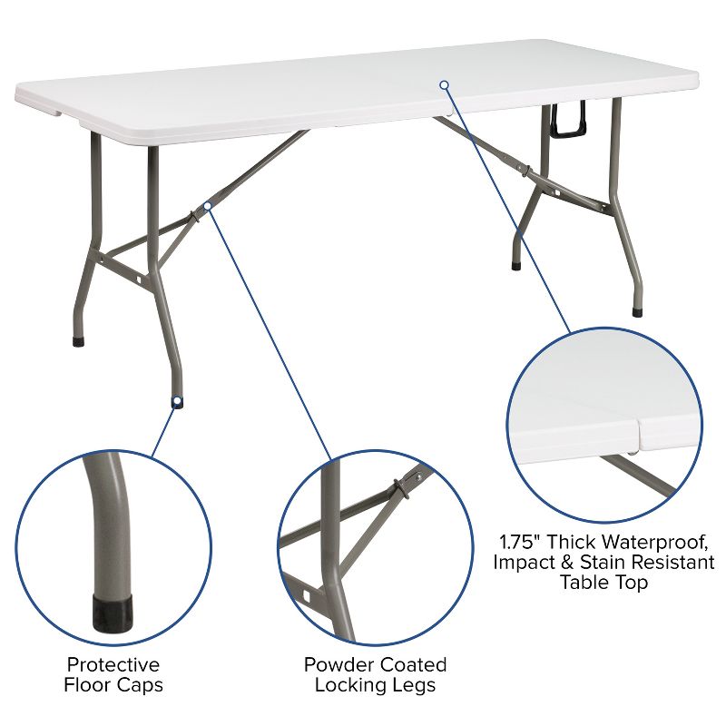 Flash Furniture 6-Foot Bi-Fold Plastic Banquet and Event Folding Table with Carrying Handle, 3 of 8