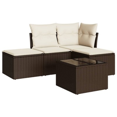 vidaXL Garden Sofa Set Brown, Cream White