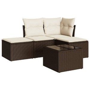 vidaXL Garden Sofa Set Brown, Cream White - 1 of 4