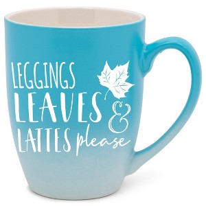 Elanze Designs Leggings Leaves & Lattes Please Two Toned Ombre Matte Teal and White 12 ounce Ceramic Stoneware Coffee Cup Mug - 1 of 4