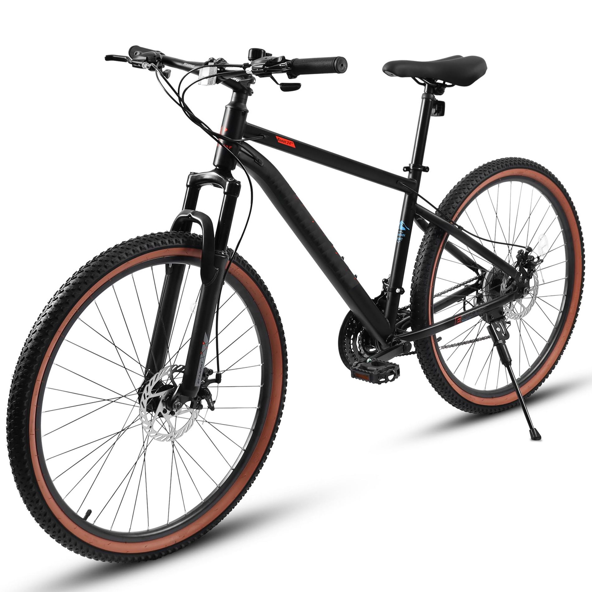 Mountain Bike 24 Inch Wheels, 21-Speed Mens Womens Trail Commuter City Mountain Bike High Carbon Steel Frame Disc Brakes