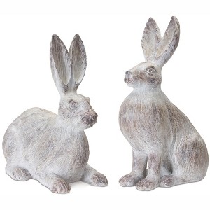HomeRoots Set of Two 17" White Washed Polyresin Rabbit Tabletop Sculptures - 1 of 4