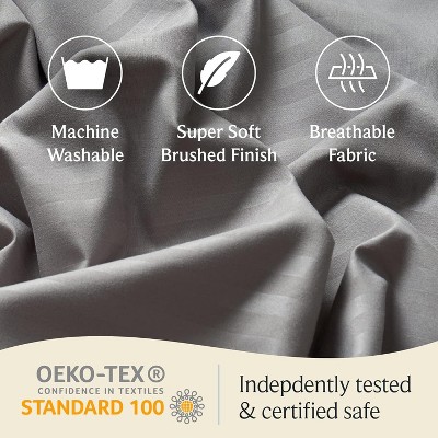 LuxClub King Size Light Gray Striped Microfiber Sheet Set