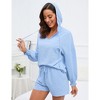 2 Piece Lounge Sets for Women V Neck Lantern Long Sleeve Hooded Top and Drawstring Shorts Sweatsuit Outfits - 3 of 4
