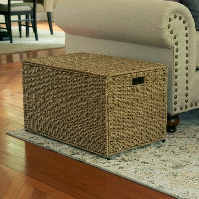 Large Natural Wicker Seagrass Storage Chest with Lift-Off Lid