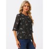 INSPIRE CHIC Women's Round Neck Ruffle 3/4 Sleeve Floral Print Chiffon Blouse - 2 of 4